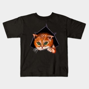 Cat peekaboo - cute stowaway kitten playing peekaboo from a rip torn hole! For those who love Cute cats Kids T-Shirt